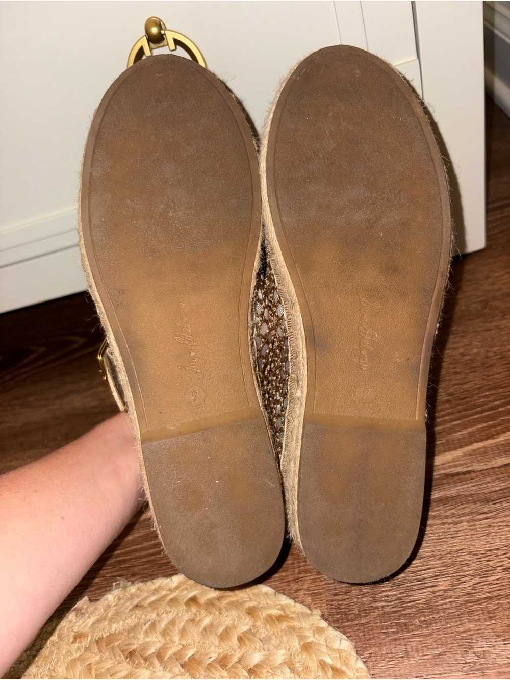 Sam Edelman Beige Woven Espadrille Flats with Gold Buckle - Picture 6 of 6